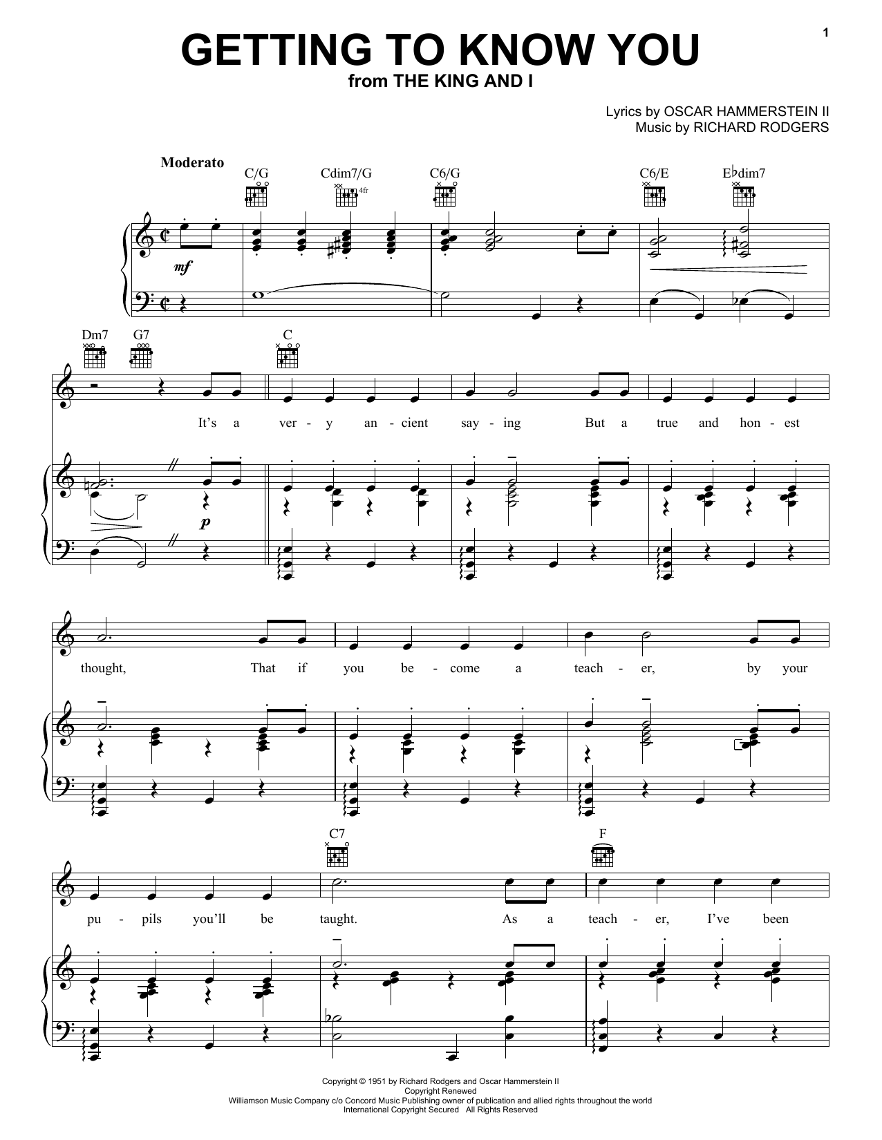 Download Rodgers & Hammerstein Getting To Know You sheet music notes and chords for Piano, Vocal & Guitar (Right-Hand Melody) - Download Printable PDF and start playing in minutes.