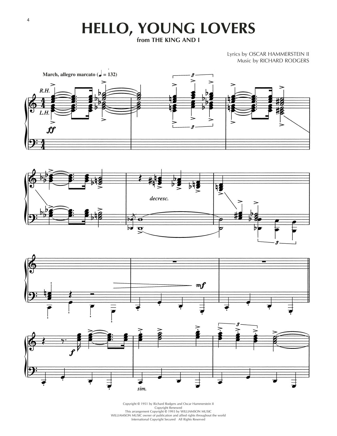 Rodgers & Hammerstein Hello, Young Lovers (from The King And I) (arr. Dick Hyman) sheet music, chords, lyrics - Printable PDF for Piano Solo