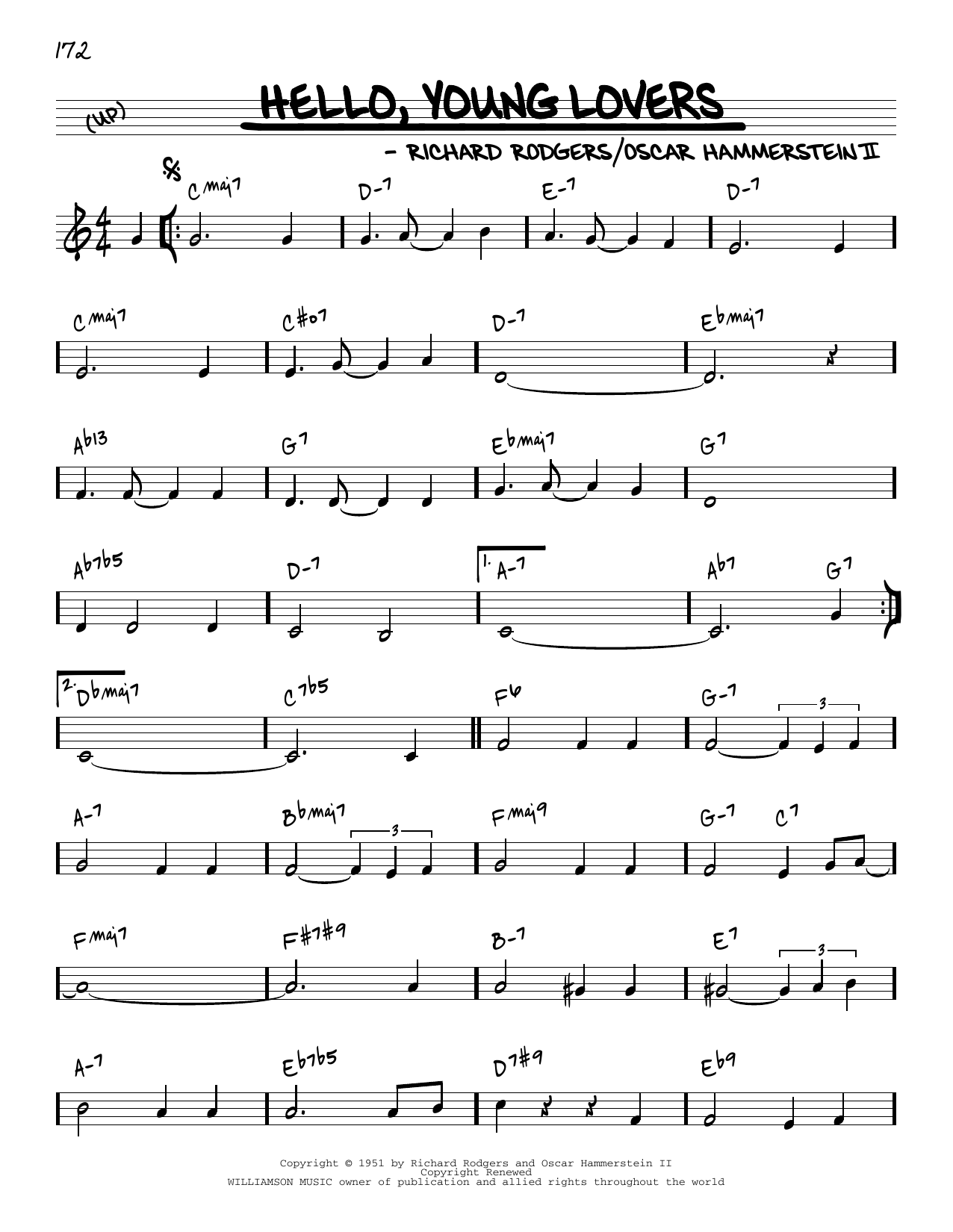 Rodgers & Hammerstein Hello, Young Lovers [Reharmonized version] (from The King And I) (arr. Jack Grassel) sheet music, chords, lyrics - Printable PDF for Real Book – Melody & Chords