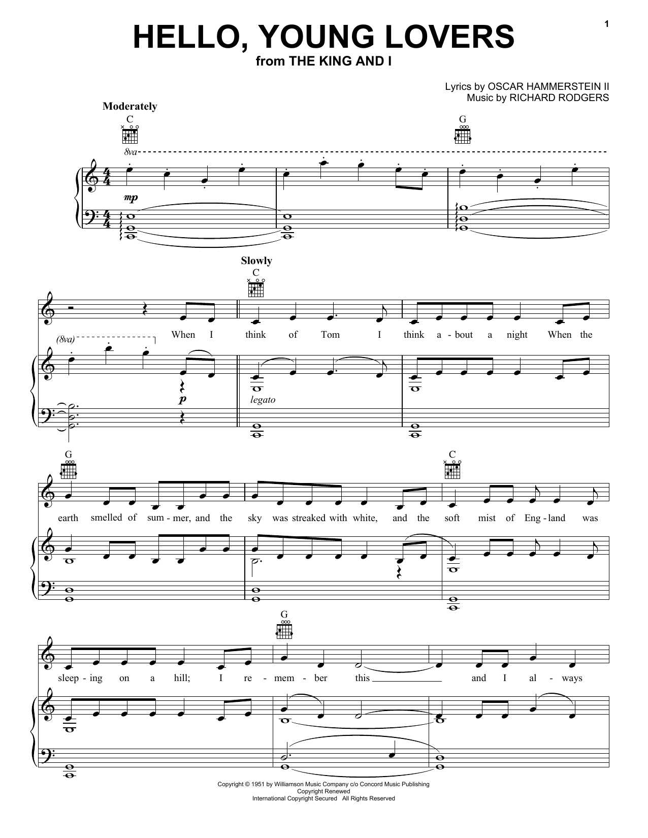 Download Rodgers & Hammerstein Hello, Young Lovers sheet music notes and chords for Piano, Vocal & Guitar (Right-Hand Melody) - Download Printable PDF and start playing in minutes.