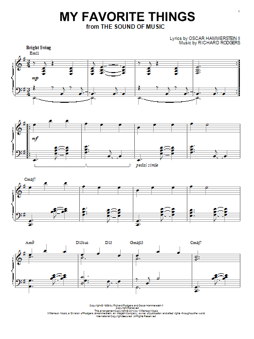 Rodgers & Hammerstein My Favorite Things sheet music, chords, lyrics - Printable PDF for Piano