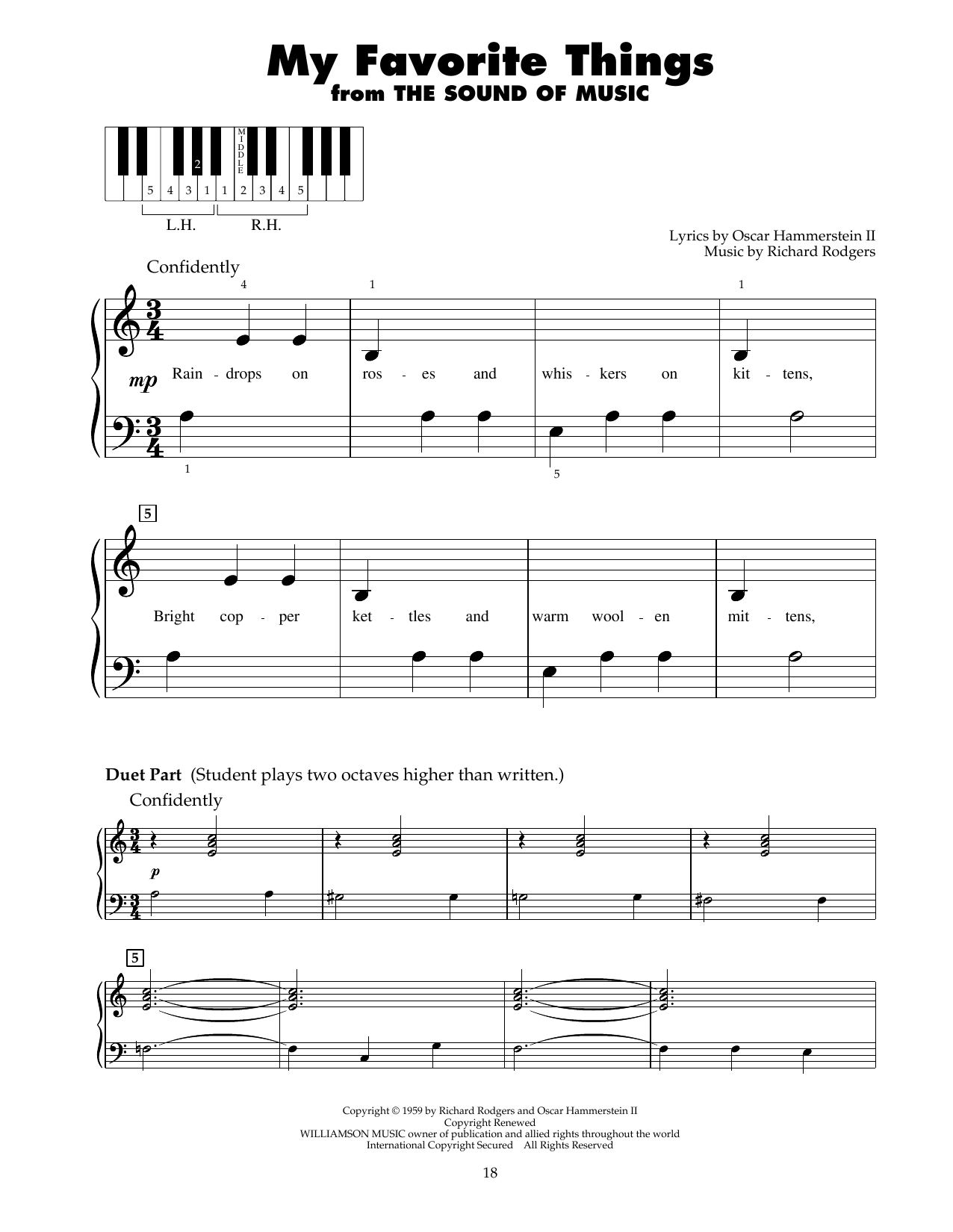 Rodgers & Hammerstein My Favorite Things (from The Sound Of Silence) sheet music, chords, lyrics - Printable PDF for 5-Finger Piano