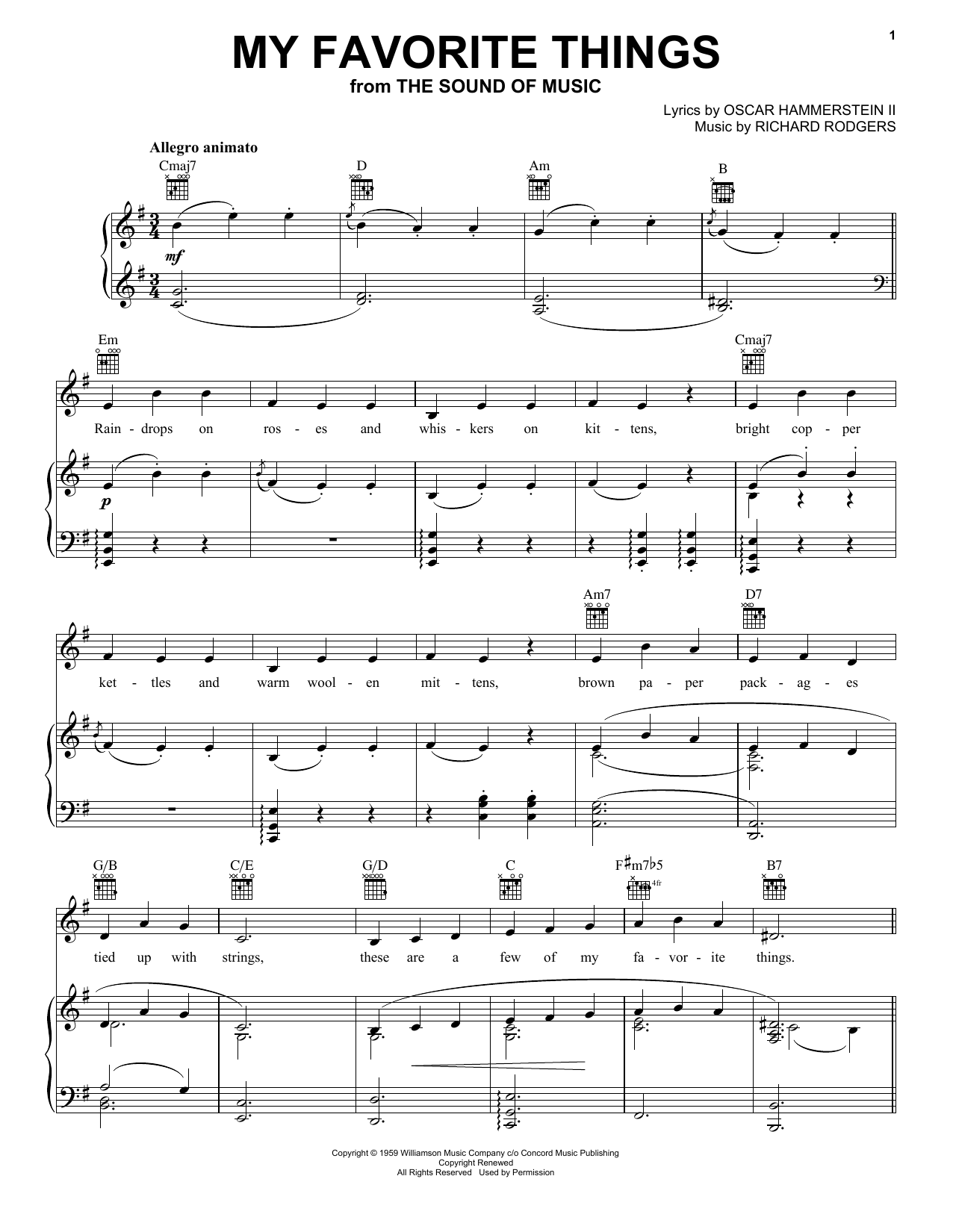 Download Rodgers & Hammerstein My Favorite Things sheet music notes and chords for Piano, Vocal & Guitar (Right-Hand Melody) - Download Printable PDF and start playing in minutes.