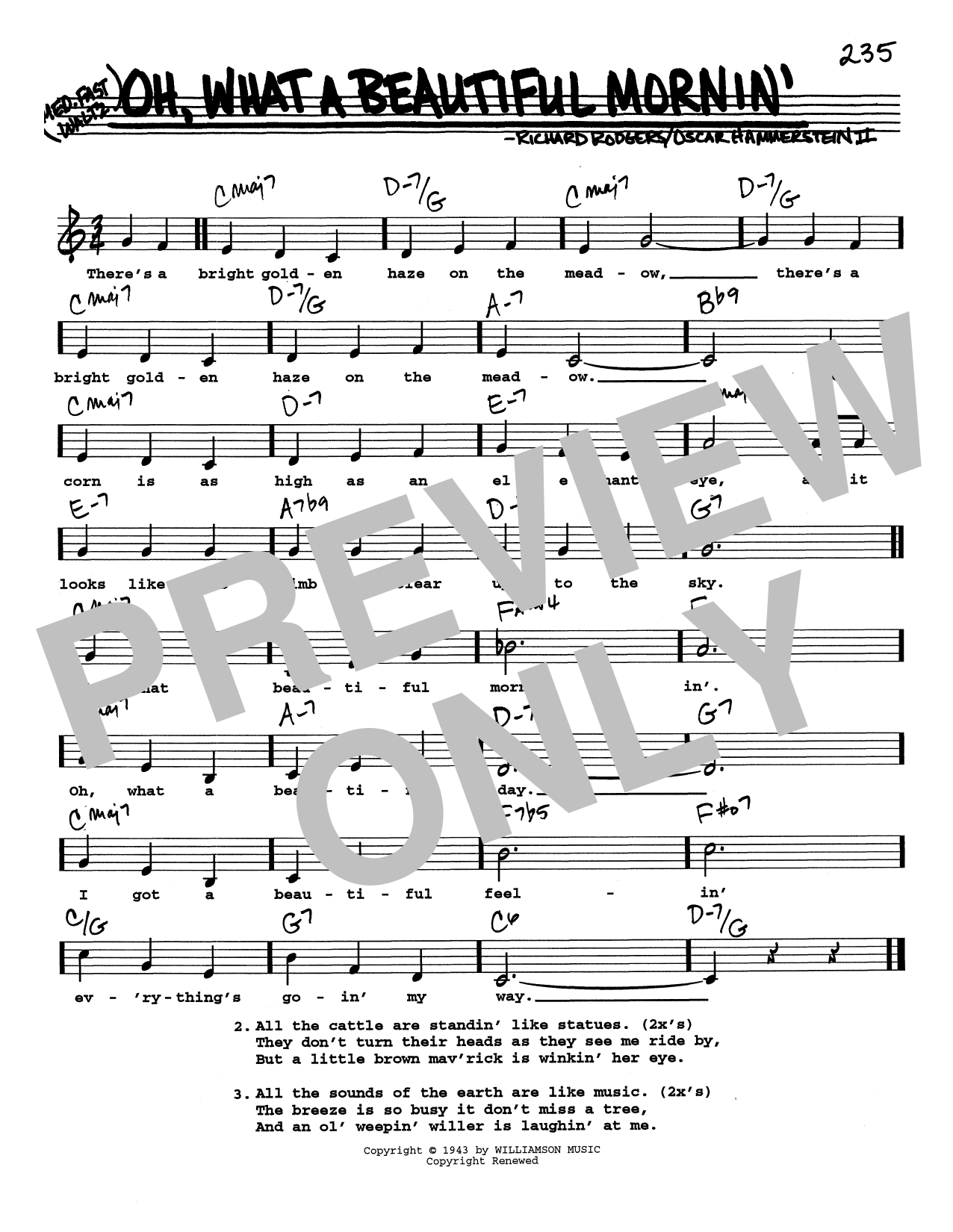 Rodgers & Hammerstein Oh, What A Beautiful Mornin' (Low Voice) sheet music, chords, lyrics - Printable PDF for Real Book – Melody, Lyrics & Chords