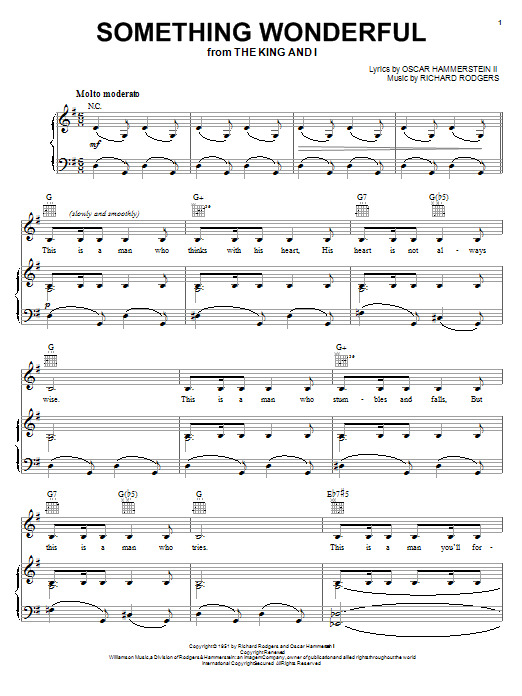 Download Rodgers & Hammerstein Something Wonderful sheet music notes and chords for Piano, Vocal & Guitar (Right-Hand Melody) - Download Printable PDF and start playing in minutes.