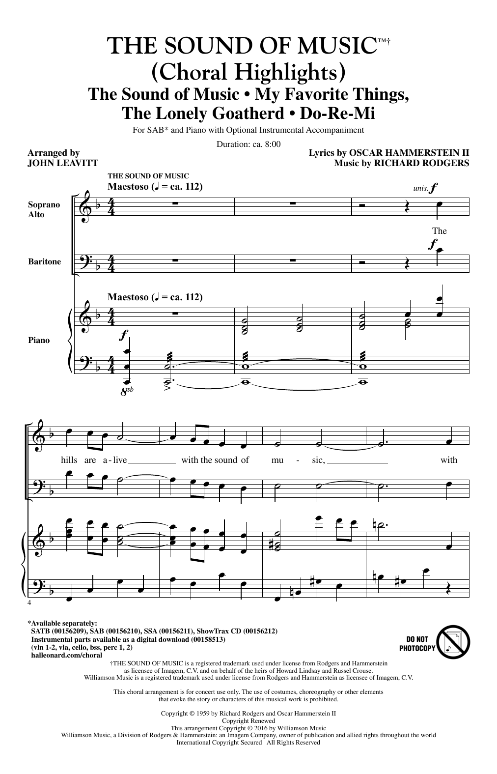 John Leavitt The Sound Of Music (Choral Highlights) sheet music, chords, lyrics - Printable PDF for SAB
