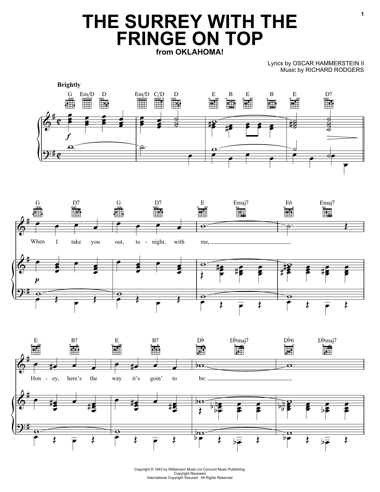 Download Rodgers & Hammerstein The Surrey With The Fringe On Top sheet music notes and chords for Piano, Vocal & Guitar (Right-Hand Melody) - Download Printable PDF and start playing in minutes.