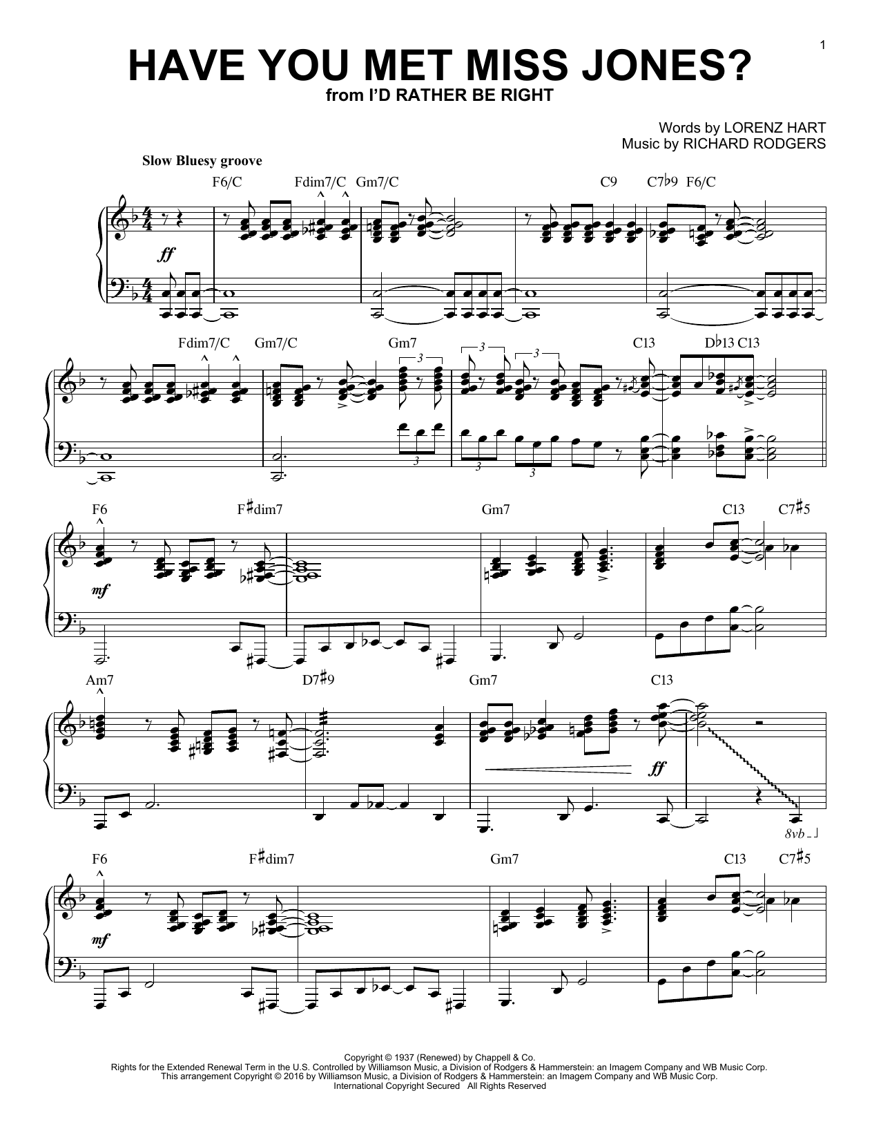 Rodgers & Hart Have You Met Miss Jones? sheet music, chords, lyrics - Printable PDF for Piano