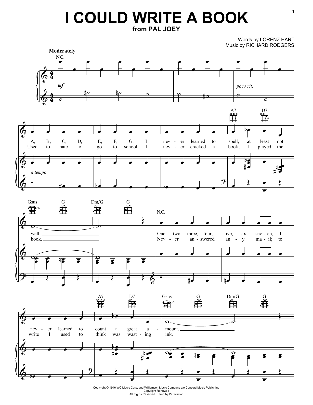 Download Rodgers & Hart I Could Write A Book sheet music notes and chords for Piano, Vocal & Guitar (Right-Hand Melody) - Download Printable PDF and start playing in minutes.