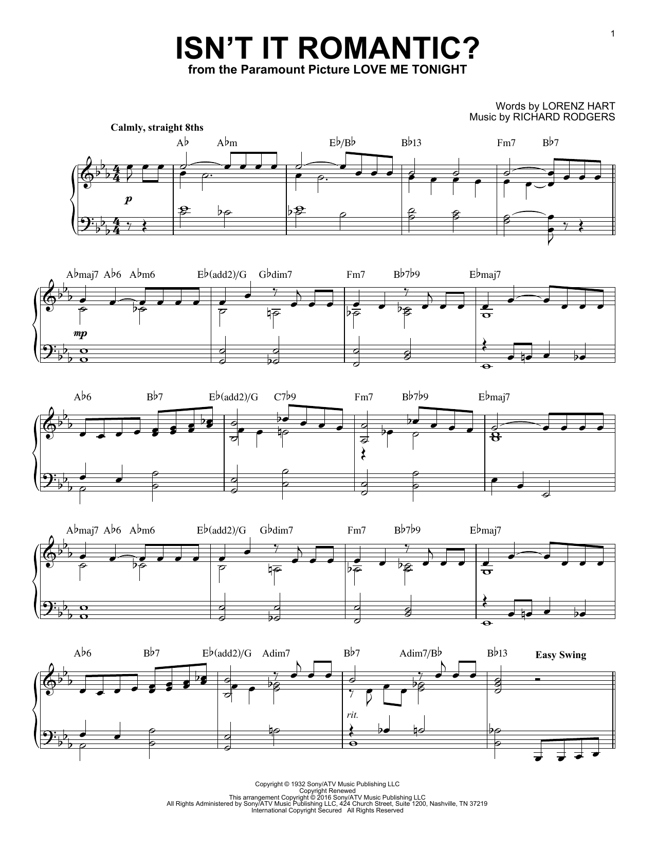 Rodgers & Hart Isn't It Romantic? sheet music, chords, lyrics - Printable PDF for Piano