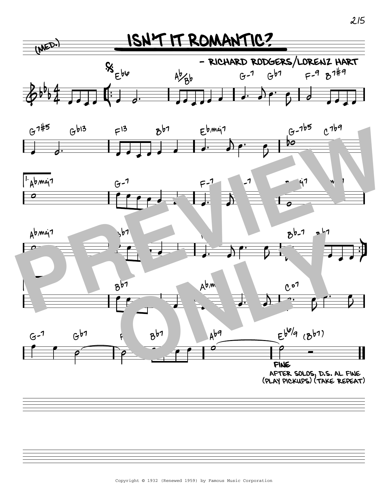 Rodgers & Hart Isn't It Romantic? [Reharmonized version] (from Love Me Tonight) (arr. Jack Grassel) sheet music, chords, lyrics - Printable PDF for Real Book – Melody & Chords