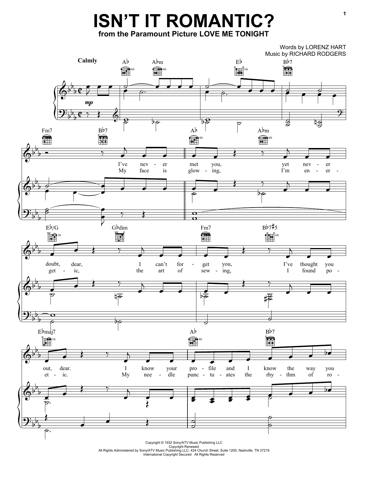 Download Rodgers & Hart Isn't It Romantic? sheet music notes and chords for Piano, Vocal & Guitar (Right-Hand Melody) - Download Printable PDF and start playing in minutes.