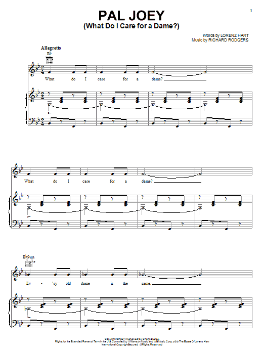Rodgers & Hart Pal Joey (What Do I Care For A Dame?) sheet music, chords, lyrics - Printable PDF for Piano, Vocal & Guitar (Right-Hand Melody)