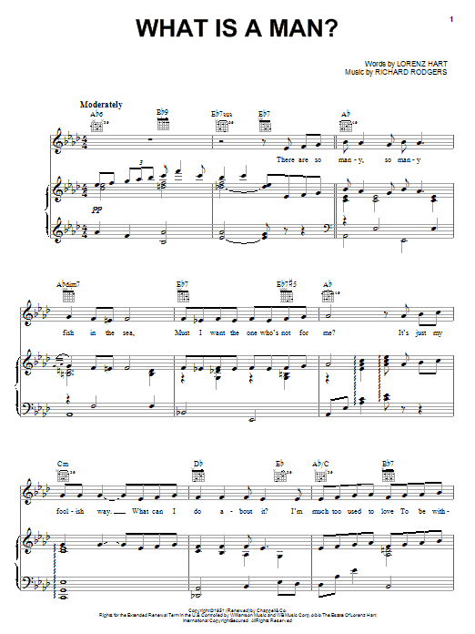 Rodgers & Hart What Is A Man? sheet music, chords, lyrics - Printable PDF for Piano, Vocal & Guitar (Right-Hand Melody)