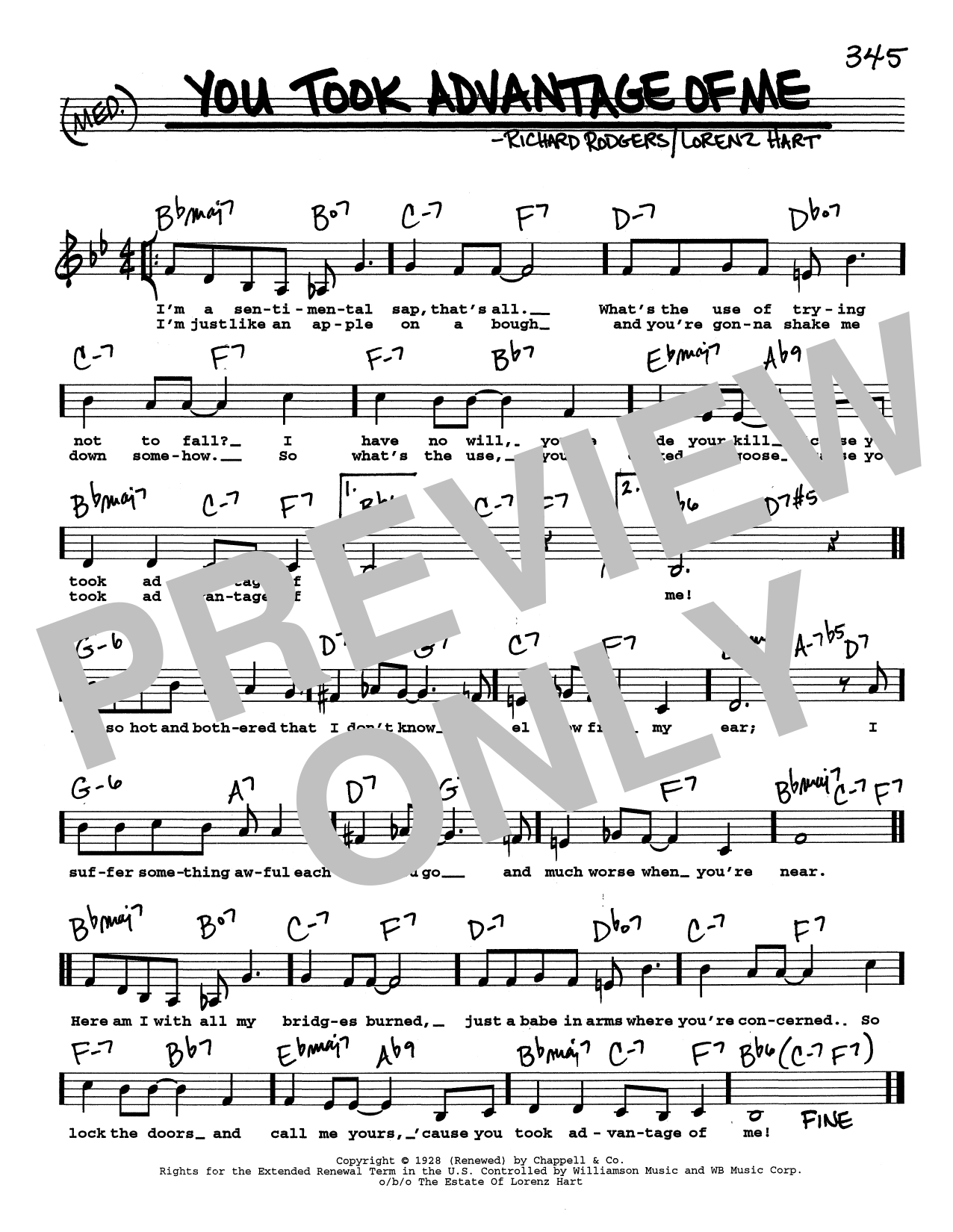 Rodgers & Hart You Took Advantage Of Me (Low Voice) sheet music, chords, lyrics - Printable PDF for Real Book – Melody, Lyrics & Chords