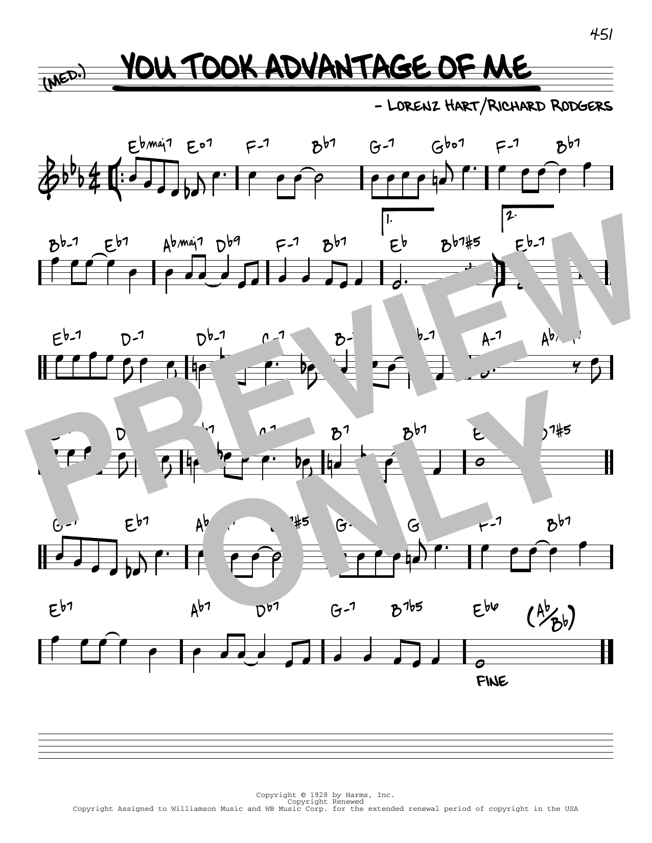 Rodgers & Hart You Took Advantage Of Me [Reharmonized version] (arr. Jack Grassel) sheet music, chords, lyrics - Printable PDF for Real Book – Melody & Chords