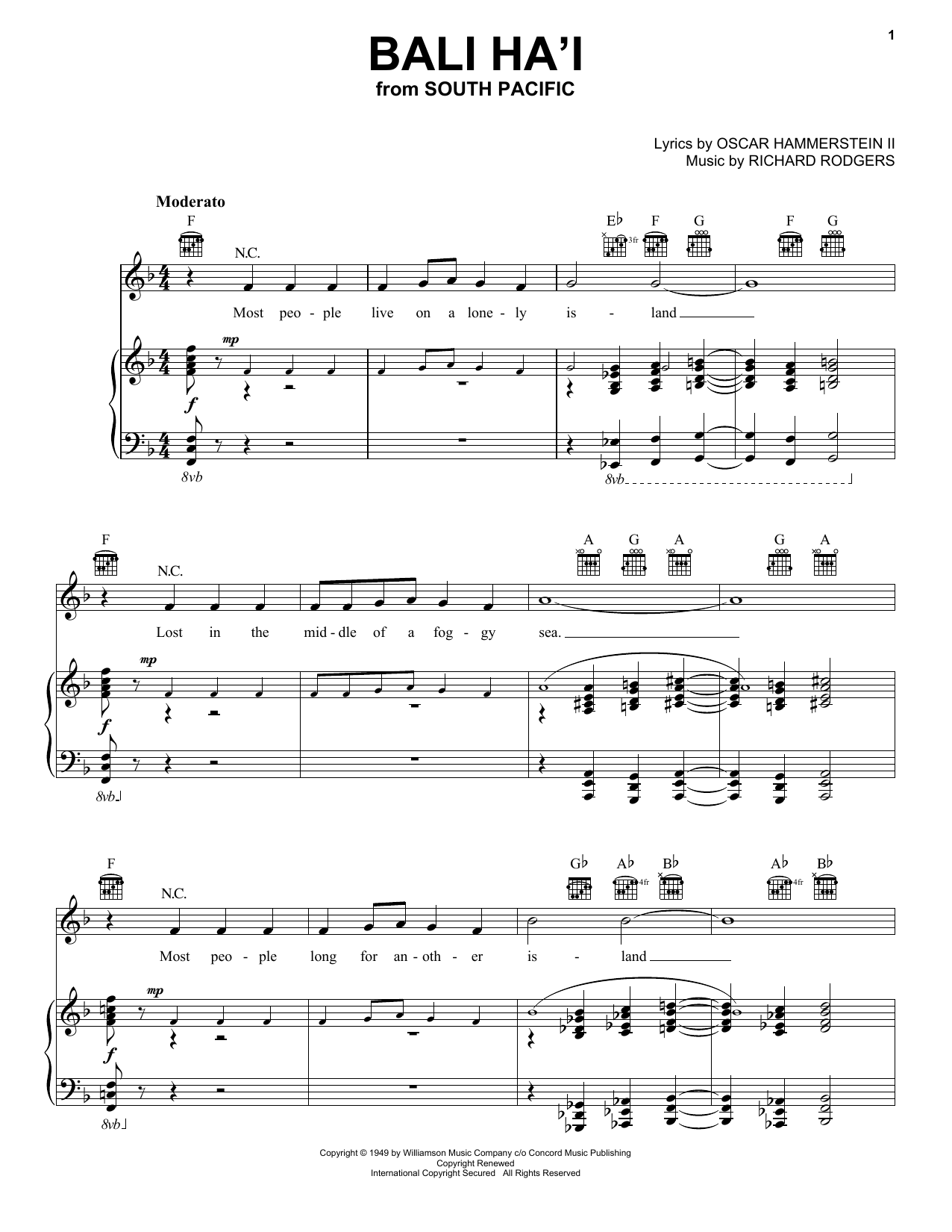 Learn to play Rodgers & Hammerstein Bali Ha'i sheet music for Piano, Vocal & Guitar (Right-Hand Melody) in minutes. Rodgers & Hammerstein Bali Ha'i sheet music preview music notes and score for Piano, Vocal & Guitar (Right-Hand Melody) including 6 page(s)