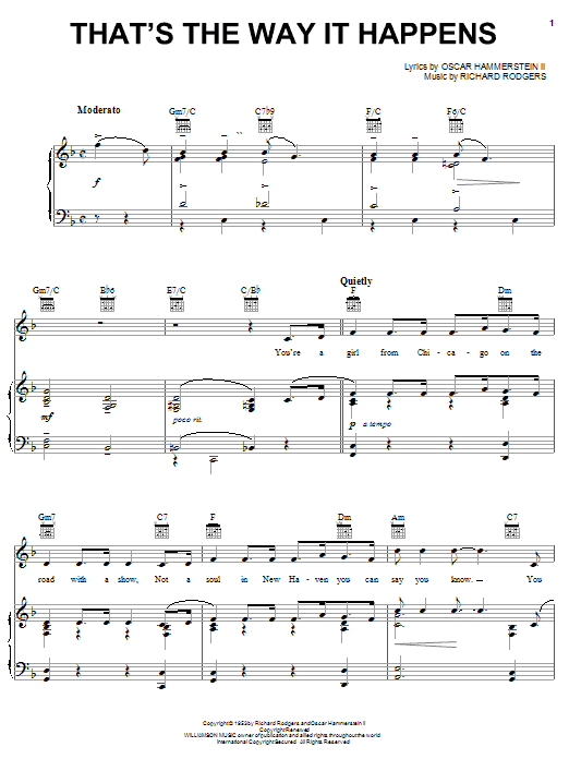 Learn to play Rodgers & Hammerstein That's The Way It Happens sheet music for Piano, Vocal & Guitar (Right-Hand Melody) in minutes. Rodgers & Hammerstein That's The Way It Happens sheet music preview music notes and score for Piano, Vocal & Guitar (Right-Hand Melody) including 4 page(s)