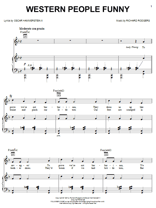 Learn to play Rodgers & Hammerstein Western People Funny sheet music for Easy Piano in minutes. Rodgers & Hammerstein Western People Funny sheet music preview music notes and score for Easy Piano including 4 page(s)