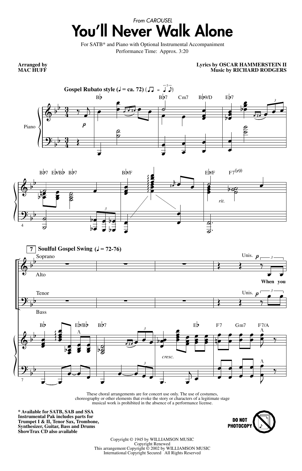 Rodgers Hammerstein You Ll Never Walk Alone From Carousel Arr Mac Huff Sheet Music Download Printable Pdf Music Notes Score Chords