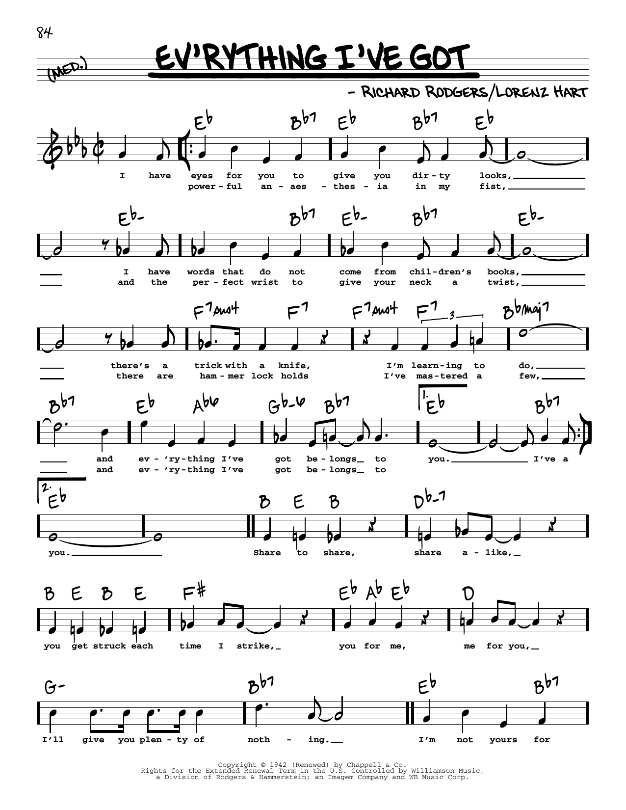 Learn to play Rodgers & Hart Ev'rything I've Got (High Voice) sheet music for Real Book – Melody, Lyrics & Chords in minutes. Rodgers & Hart Ev'rything I've Got (High Voice) sheet music preview music notes and score for Real Book – Melody, Lyrics & Chords including 2 page(s)
