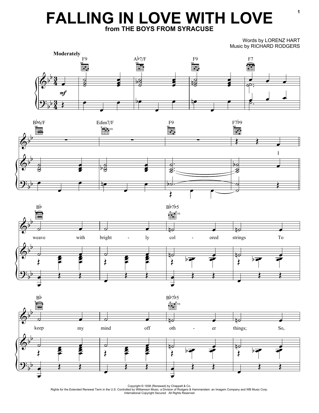 Rodgers & Hart Falling In Love With Love sheet music preview music notes and score for Piano, Vocal & Guitar (Right-Hand Melody) including 8 page(s)