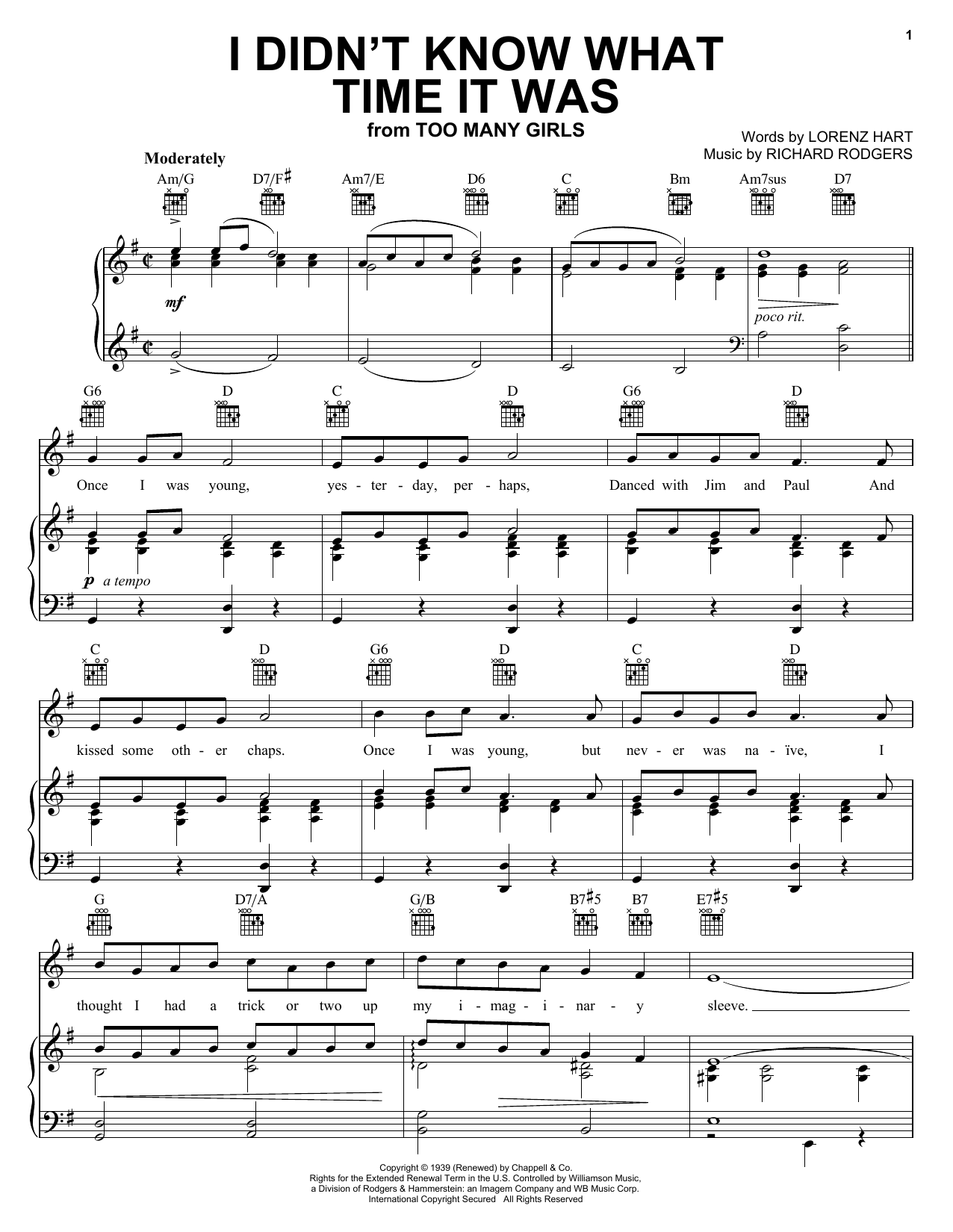 Rodgers & Hart I Didn't Know What Time It Was sheet music preview music notes and score for Piano, Vocal & Guitar (Right-Hand Melody) including 4 page(s)