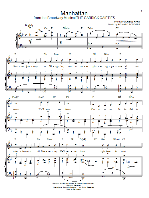 Learn to play Rodgers & Hart Manhattan sheet music for Piano & Vocal in minutes. Rodgers & Hart Manhattan sheet music preview music notes and score for Piano & Vocal including 4 page(s)