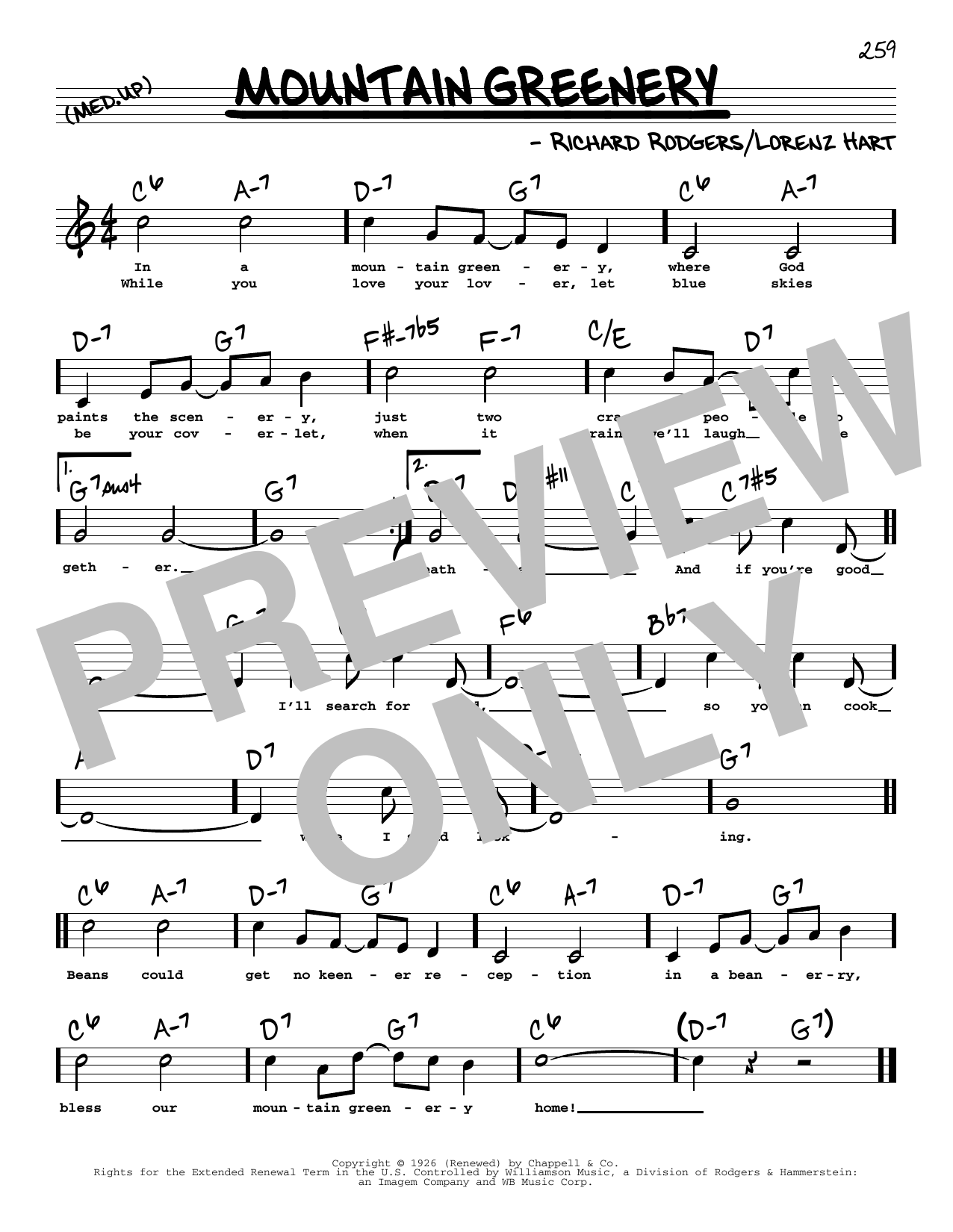 Learn to play Rodgers & Hart Mountain Greenery (High Voice) (from The Garrick Gaieties) sheet music for Real Book – Melody, Lyrics & Chords in minutes. Rodgers & Hart Mountain Greenery (High Voice) (from The Garrick Gaieties) sheet music preview music notes and score for Real Book – Melody, Lyrics & Chords including 1 page(s)