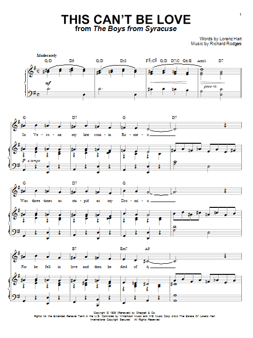 Learn to play Rodgers & Hart This Can't Be Love sheet music for Real Book – Melody & Chords in minutes. Rodgers & Hart This Can't Be Love sheet music preview music notes and score for Real Book – Melody & Chords including 1 page(s)