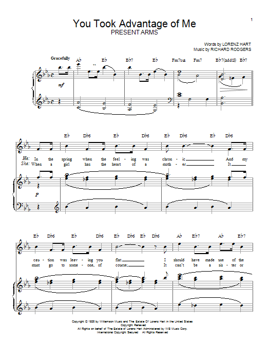 Rodgers & Hart You Took Advantage Of Me sheet music preview music notes and score for Piano, Vocal & Guitar (Right-Hand Melody) including 5 page(s)