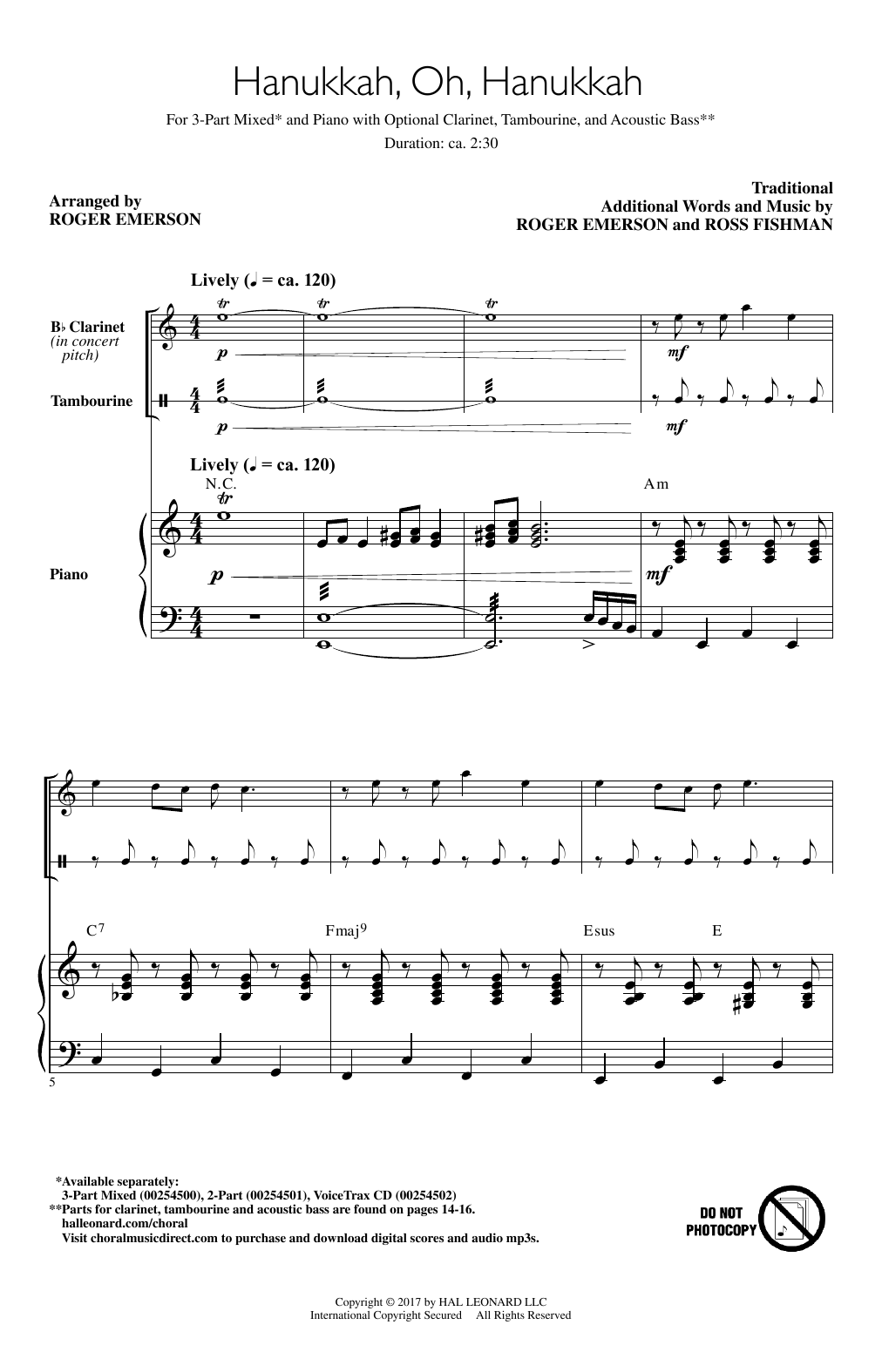 Roger Emerson Hanukkah, Oh, Hanukkah sheet music, chords, lyrics - Printable PDF for 3-Part Mixed