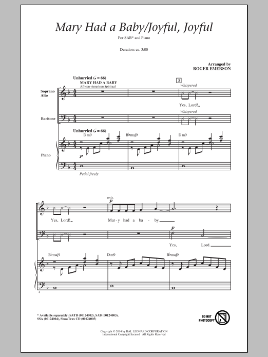 Roger Emerson Joyful, Joyful, We Adore Thee sheet music, chords, lyrics - Printable PDF for SAB