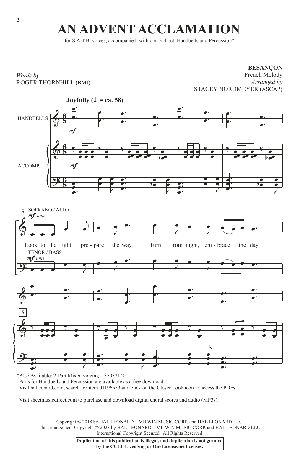 Roger Thornhill An Advent Acclamation (arr. Stacey Nordmeyer) sheet music, chords, lyrics - Printable PDF for SATB Choir