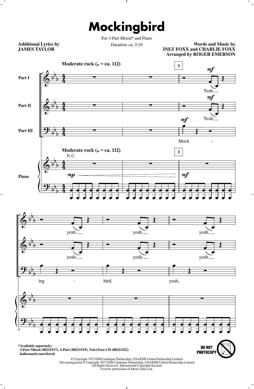 Roger Emerson Mockingbird Sheet Music Download Printable Pdf Folk Music Score For 2 Part Choir 1743