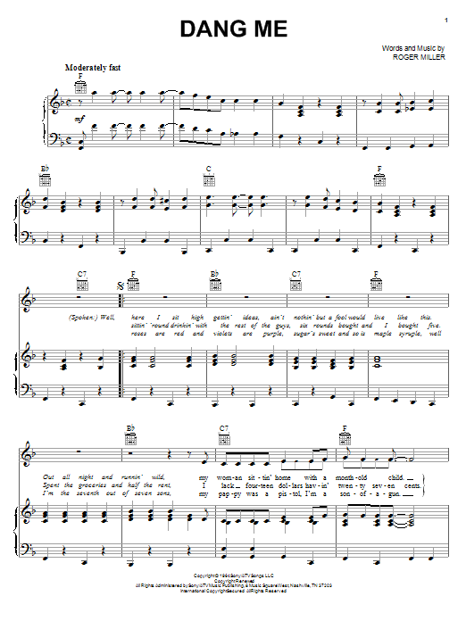 Learn to play Roger Miller Dang Me sheet music for Easy Guitar Tab in minutes. Roger Miller Dang Me sheet music preview music notes and score for Easy Guitar Tab including 2 page(s)
