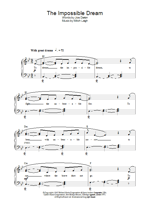 Mitch Leigh The Impossible Dream (from Man Of La Mancha) sheet music preview music notes and score for Piano including 3 page(s)