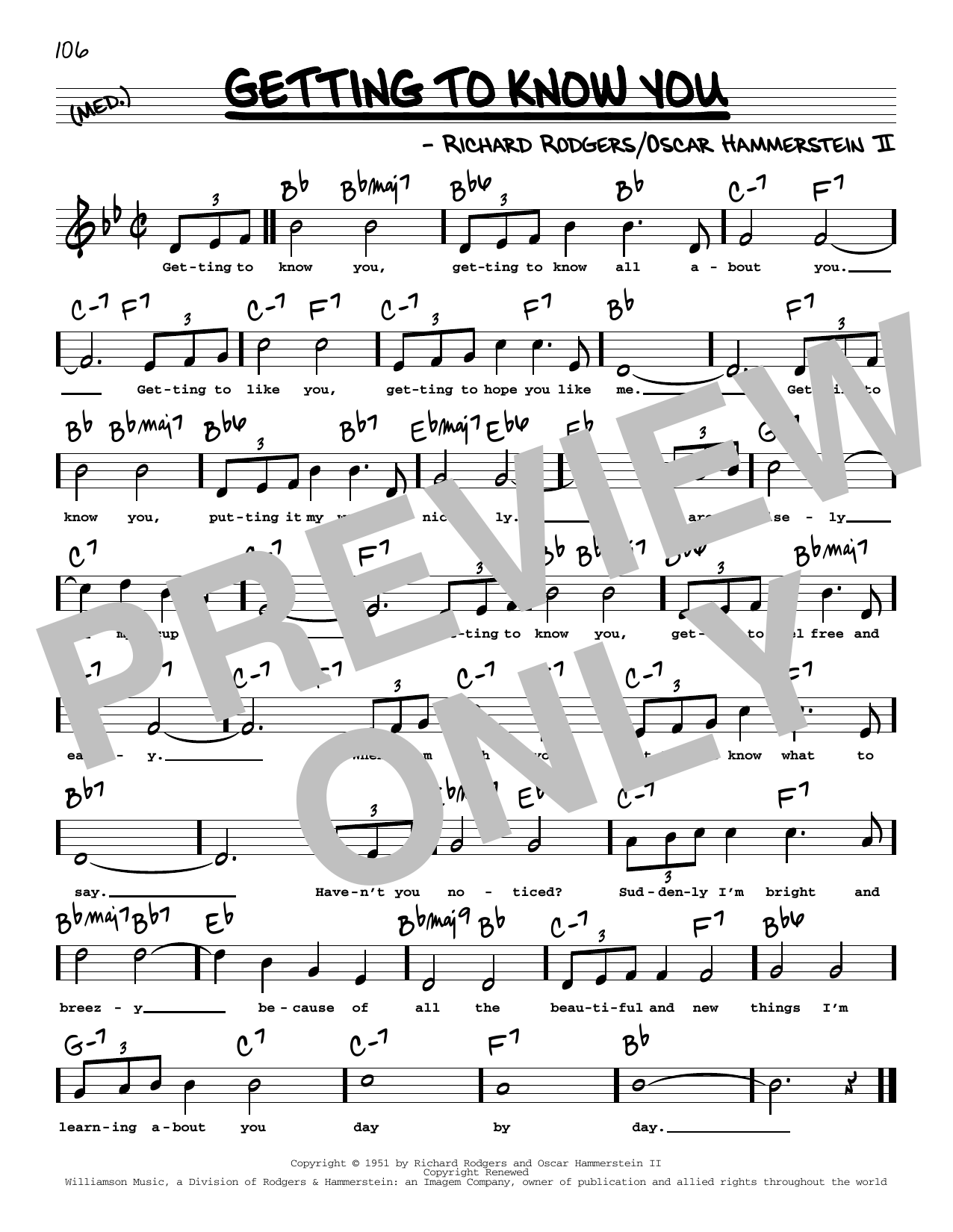 Learn to play Rogers & Hammerstein Getting To Know You (High Voice) sheet music for Real Book – Melody, Lyrics & Chords in minutes. Rogers & Hammerstein Getting To Know You (High Voice) sheet music preview music notes and score for Real Book – Melody, Lyrics & Chords including 1 page(s)