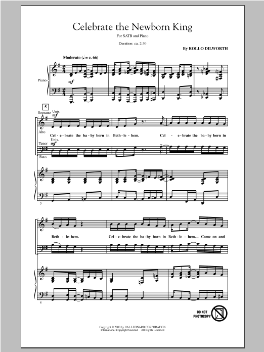 Rollo Dilworth Celebrate The Newborn King sheet music, chords, lyrics - Printable PDF for SATB