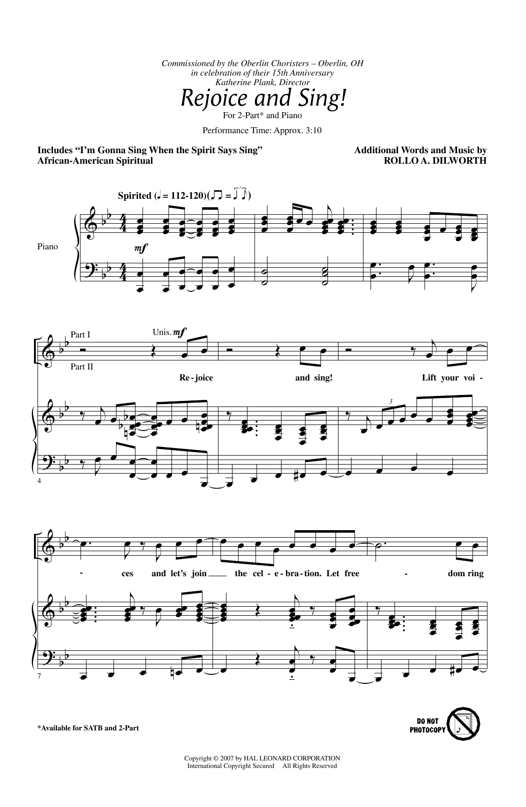 Rollo Dilworth Rejoice And Sing! sheet music, chords, lyrics - Printable PDF for 2-Part Choir