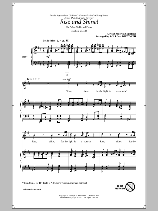 African-American Spiritual Rise And Shine! (arr. Rollo Dilworth) sheet music, chords, lyrics - Printable PDF for 3-Part Treble