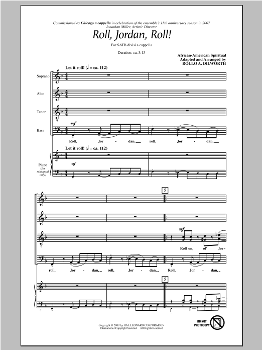 Traditional Spiritual Roll, Jordan, Roll! (arr. Rollo Dilworth) sheet music, chords, lyrics - Printable PDF for SATB