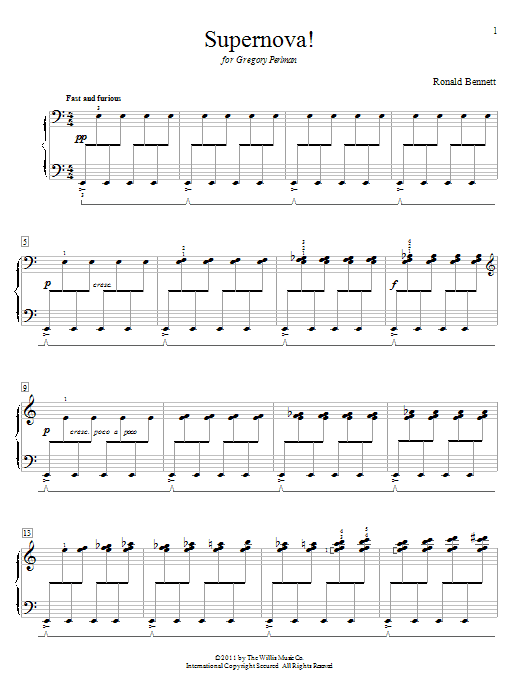 Learn to play Ronald Bennett Supernova! sheet music for Piano in minutes. Ronald Bennett Supernova! sheet music preview music notes and score for Piano including 4 page(s)