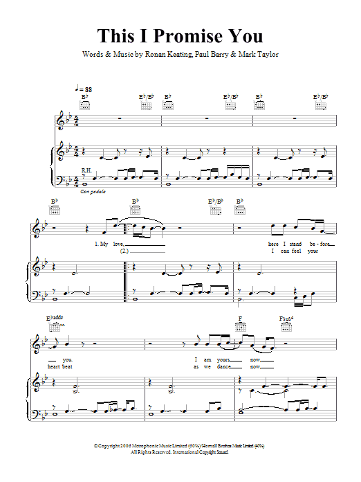 Ronan Keating This I Promise You sheet music preview music notes and score for Piano, Vocal & Guitar including 4 page(s)