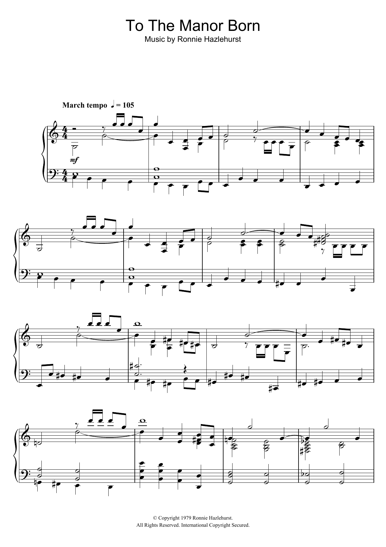 Ronnie Hazlehurst To The Manor Born sheet music, chords, lyrics - Printable PDF for Piano