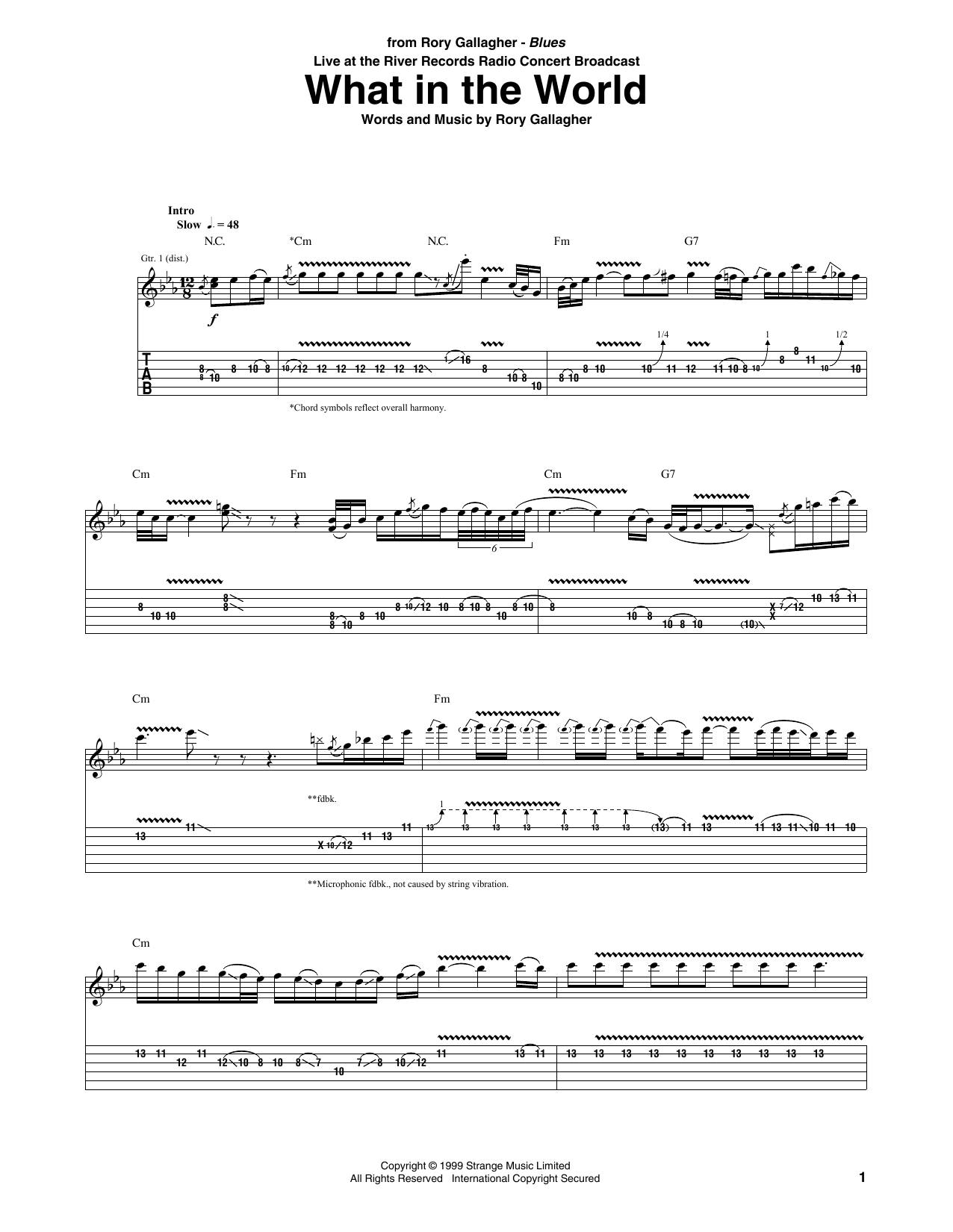 Rory Gallagher What In The World sheet music, chords, lyrics - Printable PDF for Guitar Tab