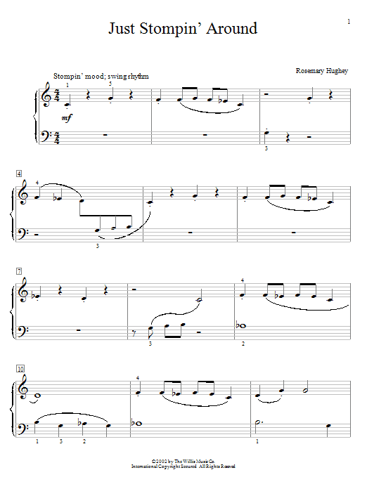 Learn to play Rosemary Hughey Just Stompin' Around sheet music for Easy Piano in minutes. Rosemary Hughey Just Stompin' Around sheet music preview music notes and score for Easy Piano including 2 page(s)
