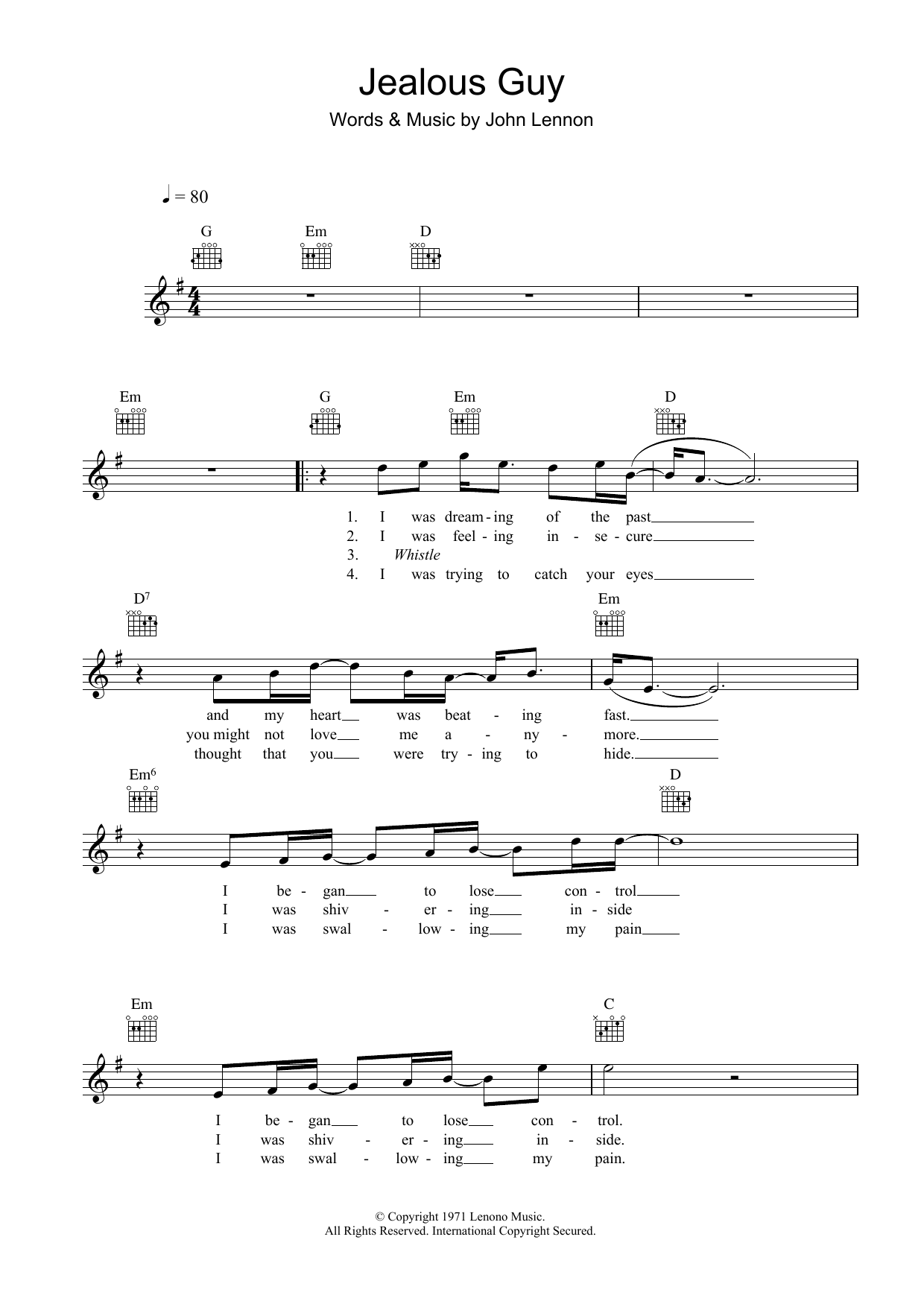 Roxy Music "Jealous Guy" Sheet Music Download Printable PDF Music