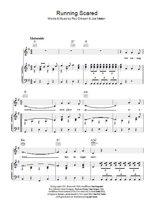 Learn to play Roy Orbison Running Scared sheet music for Piano, Vocal & Guitar (Right-Hand Melody) in minutes. Roy Orbison Running Scared sheet music preview music notes and score for Piano, Vocal & Guitar (Right-Hand Melody) including 4 page(s)