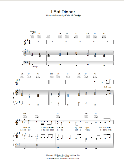 Learn to play Rufus Wainwright & Dido I Eat Dinner (from Bridget Jones: The Edge Of Reason) sheet music for Piano, Vocal & Guitar (Right-Hand Melody) in minutes. Rufus Wainwright & Dido I Eat Dinner (from Bridget Jones: The Edge Of Reason) sheet music preview music notes and score for Piano, Vocal & Guitar (Right-Hand Melody) including 6 page(s)